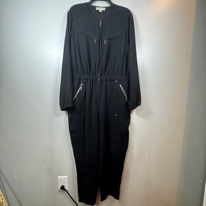 MICHAEL Michael Kors Womens XL Black Utility Jumpsuit Zip Front Long Sleeve Chic